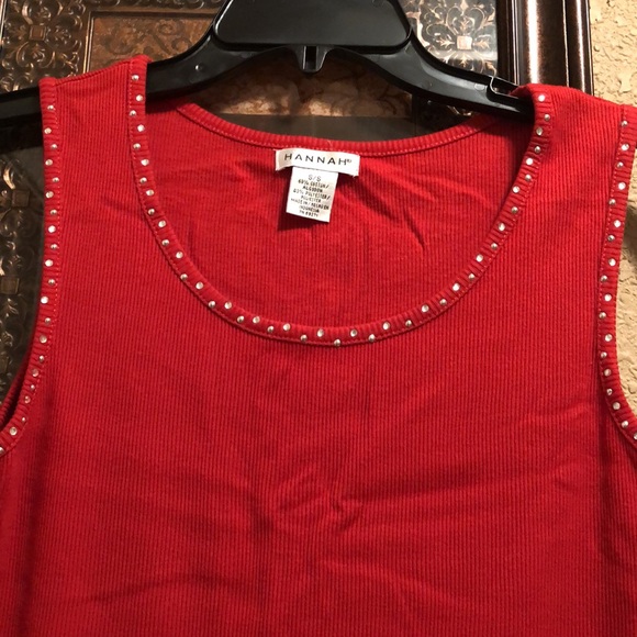 NWOT Hannah Diamond & Stud Accented Tank Top. Red. Small. Great Holiday Wear. - Picture 1 of 11
